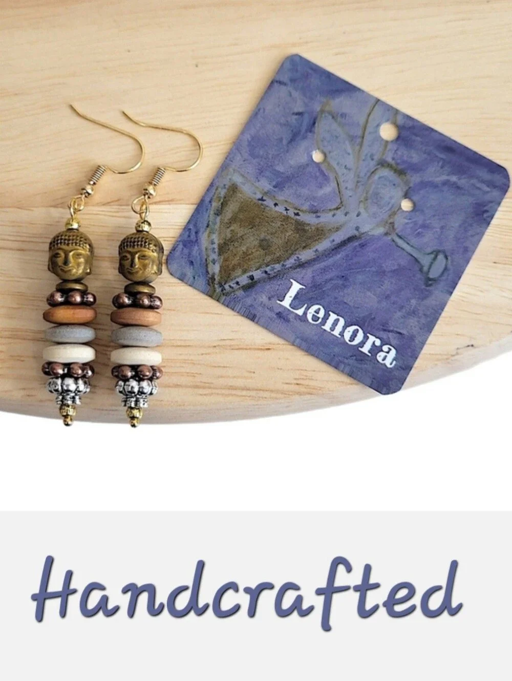 Hand Crafted Gold Buddha Earrings - Picture 5 of 7
